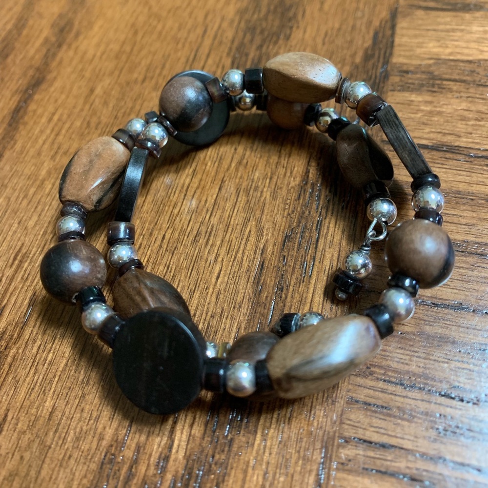 Morgan Dane “Wood Be” bracelet on wire coil.